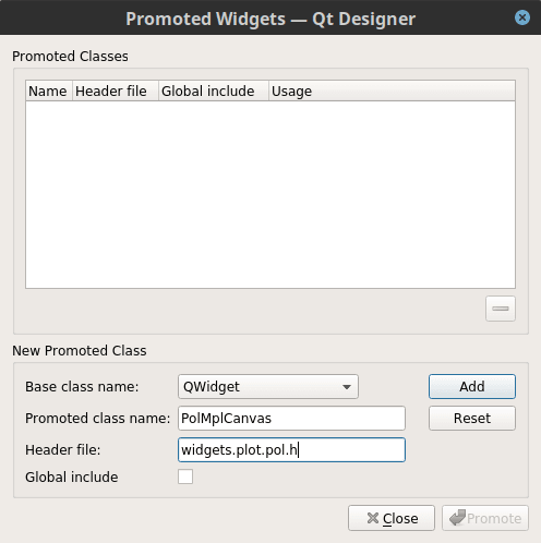 Specifying how to promote a widget to ``PolMplCanvas`` (1/2)
