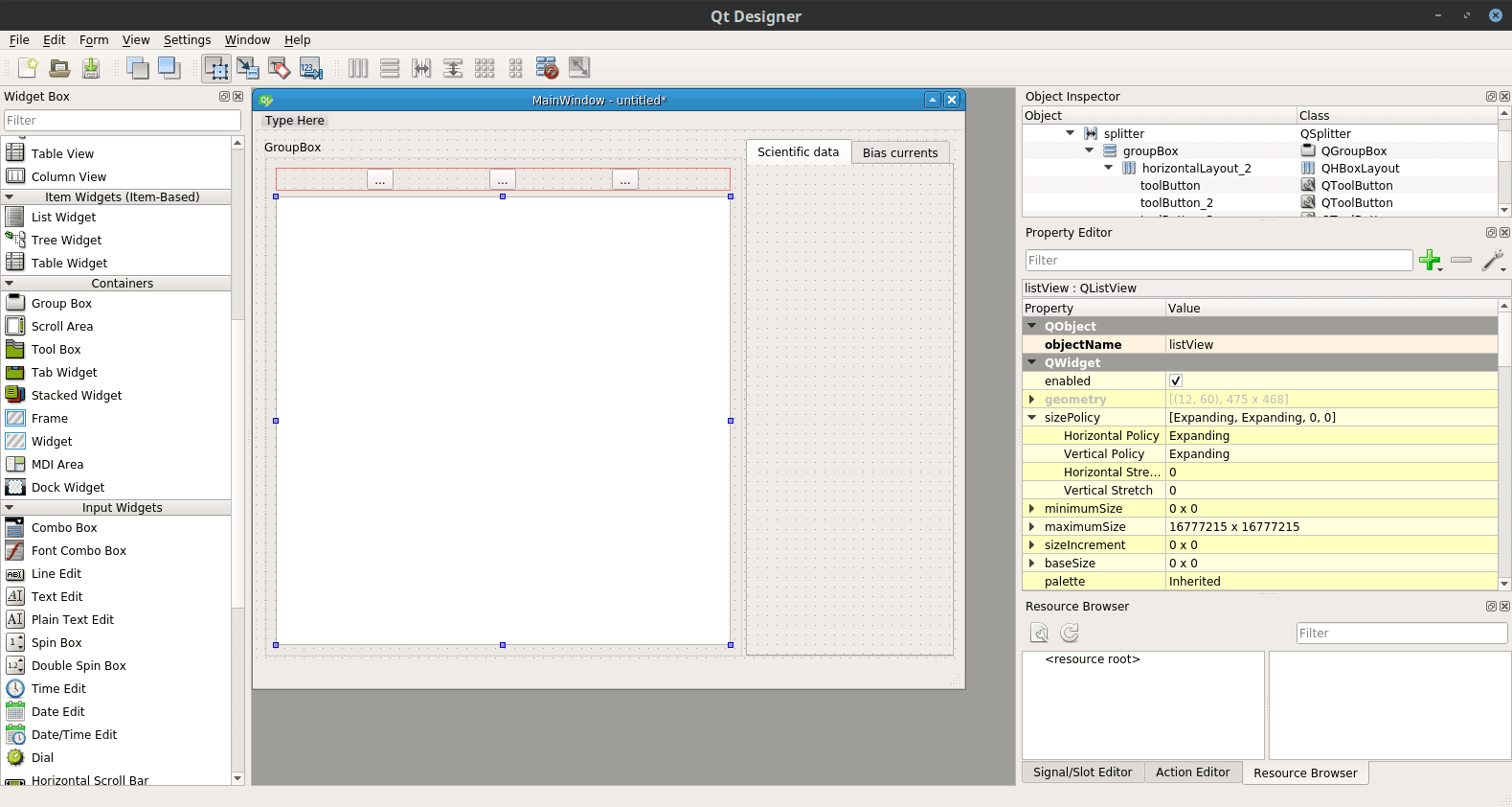 Qt Designer 5.9 screenshot